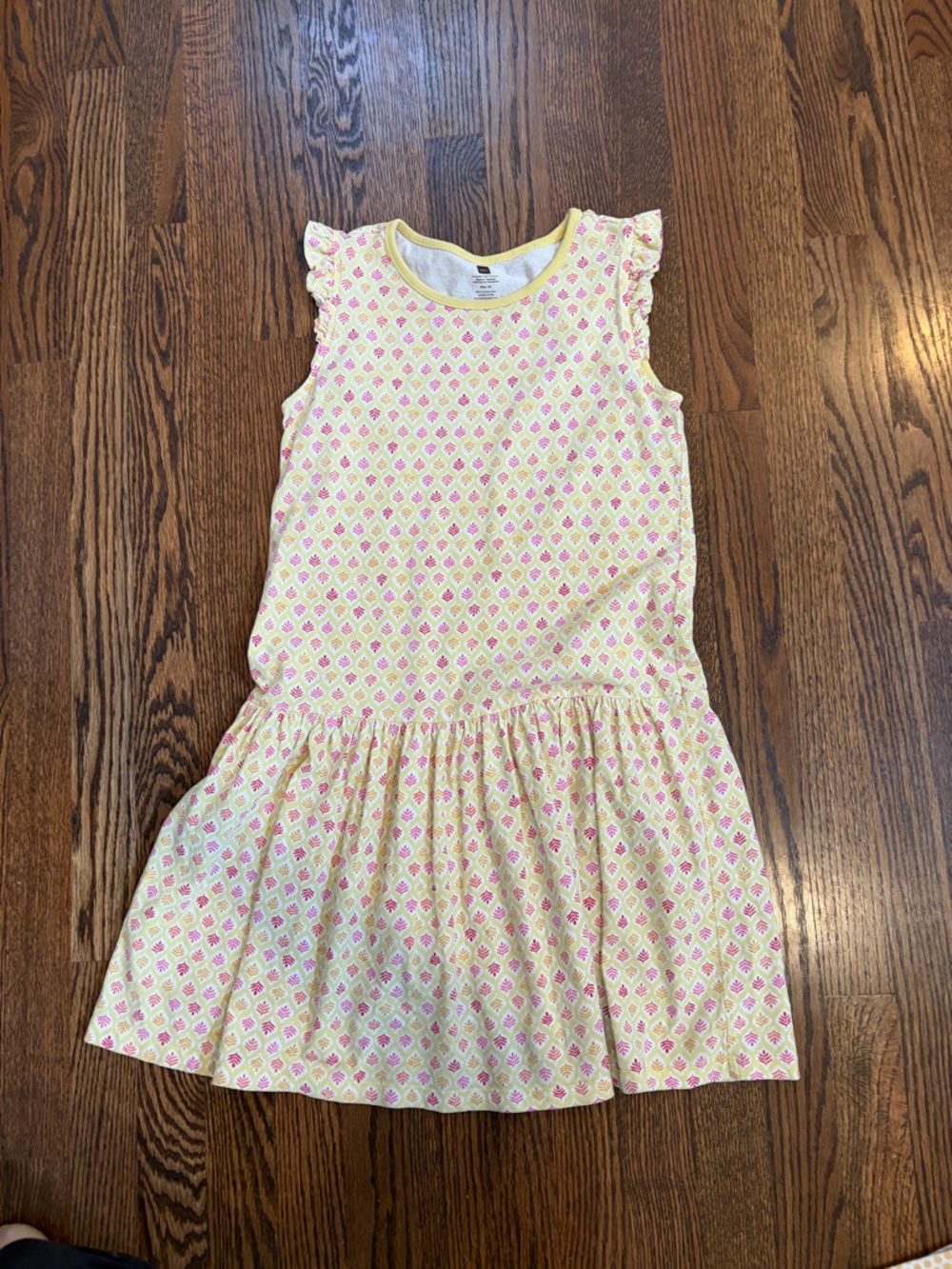 Tea Collection Yellow Sleeveless Dress with Pink Geometric Print